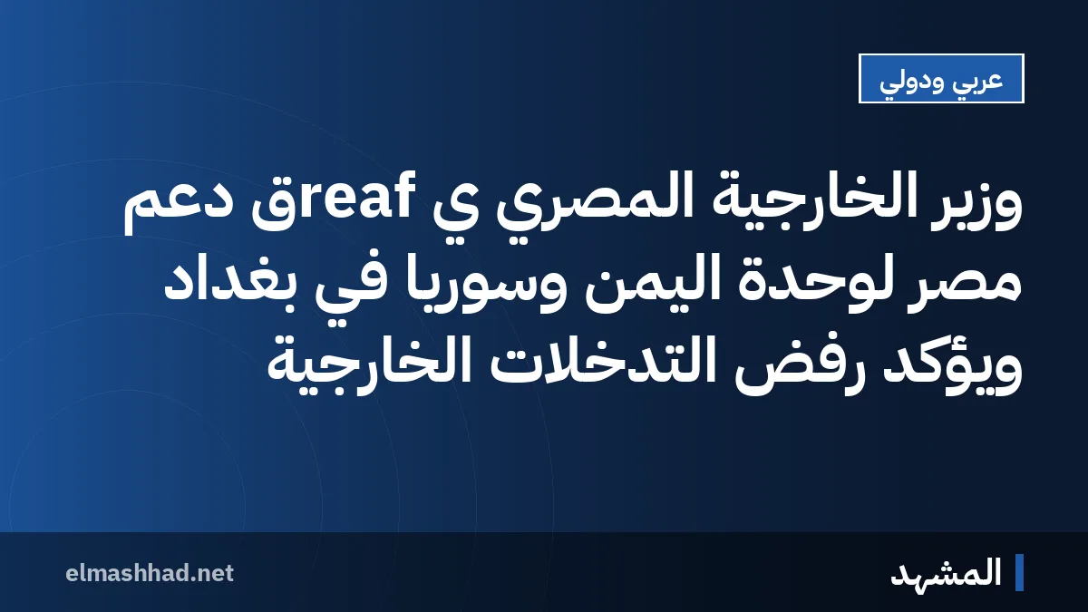 وزير الخارجية المصري ي reafّق دعم مصر لوحدة اليمن وسوريا في بغداد ويؤكد رفض التدخلات الخارجية
