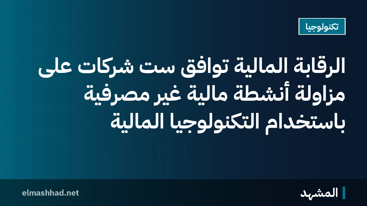 الرقابة المالية توافق ست شركات على مزاولة أنشطة مالية غير مصرفية باستخدام التكنولوجيا المالية