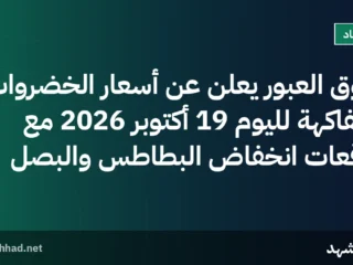سوق العبور يعلن عن أسعار الخضروات والفاكهة لليوم 19 أكتوبر 2026 مع توقعات انخفاض البطاطس والبصل
