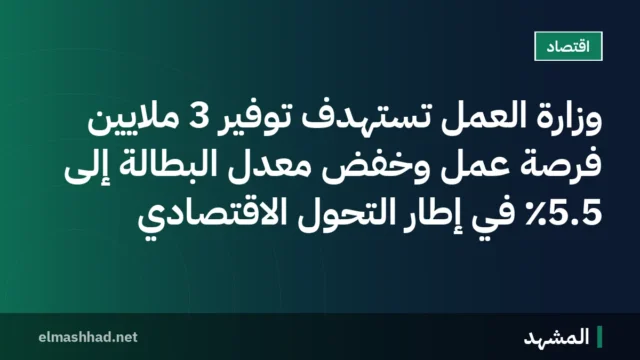 وزارة العمل تستهدف توفير 3 ملايين فرصة عمل وخفض معدل البطالة إلى 5.5٪ في إطار التحول الاقتصادي
