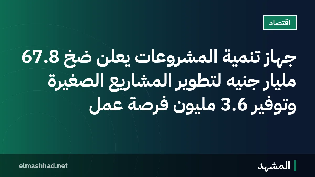 جهاز تنمية المشروعات يعلن ضخ 67.8 مليار جنيه لتطوير المشاريع الصغيرة وتوفير 3.6 مليون فرصة عمل