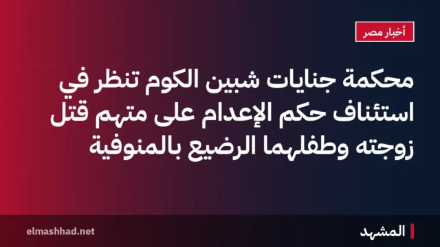 محكمة جنايات شبين الكوم تنظر في استئناف حكم الإعدام على متهم قتل زوجته وطفلهما الرضيع بالمنوفية
