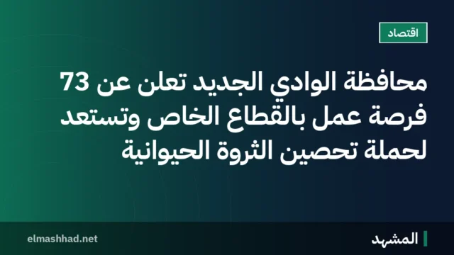 محافظة الوادي الجديد تُعلن عن 73 فرصة عمل بالقطاع الخاص وتستعد لحملة تحصين الثروة الحيوانية