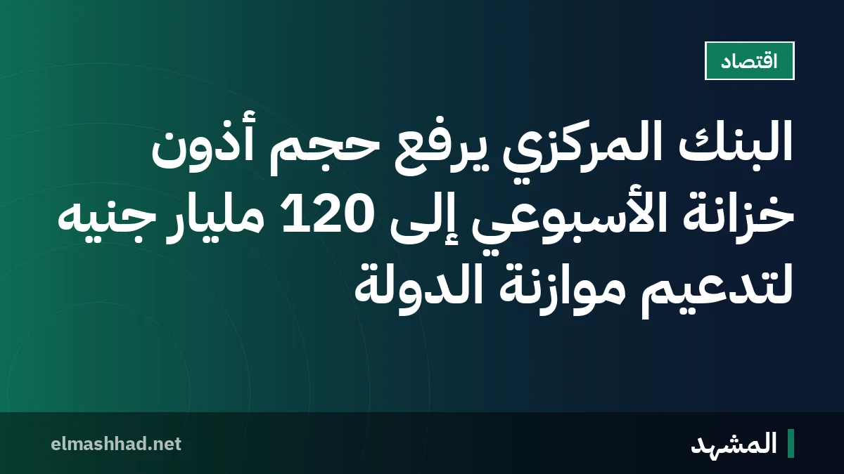 البنك المركزي يرفع حجم أذون خزانة الأسبوعي إلى 120 مليار جنيه لتدعيم موازنة الدولة