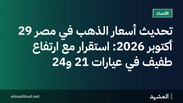 تحديث أسعار الذهب في مصر 29 أكتوبر 2026: استقرار مع ارتفاع طفيف في عيارات 21 و24
