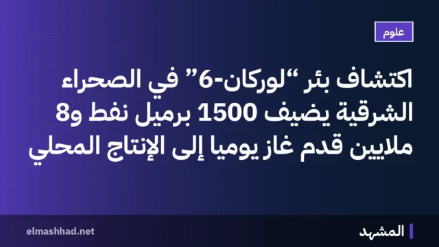 اكتشاف بئر “لوركان-6” في الصحراء الشرقية يضيف 1500 برميل نفط و8 ملايين قدم غاز يوميًا إلى الإنتاج المحلي