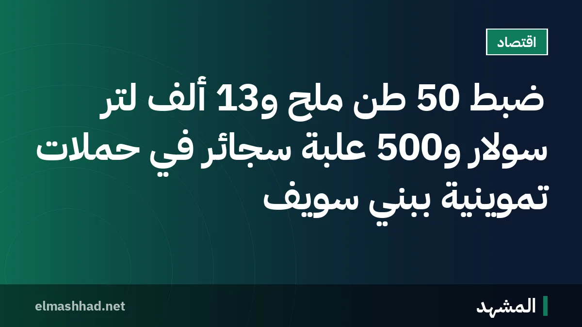 ضبط 50 طن ملح و13 ألف لتر سولار و500 علبة سجائر في حملات تموينية ببني سويف