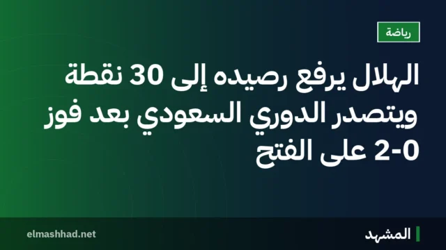 الهلال يرفع رصيده إلى 30 نقطة ويتصدر الدوري السعودي بعد فوز 2-0 على الفتح